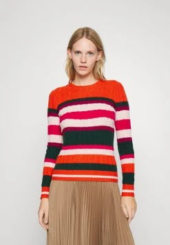 Polo Ralph Lauren STRIPE LONG SLEEVE PULLOVER - Sweter - Orange Multi