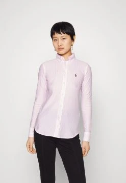 Polo Ralph Lauren KNIT OXFORD SHIRT STRIPED - Bluzka - Carmel Pink/white Stripe