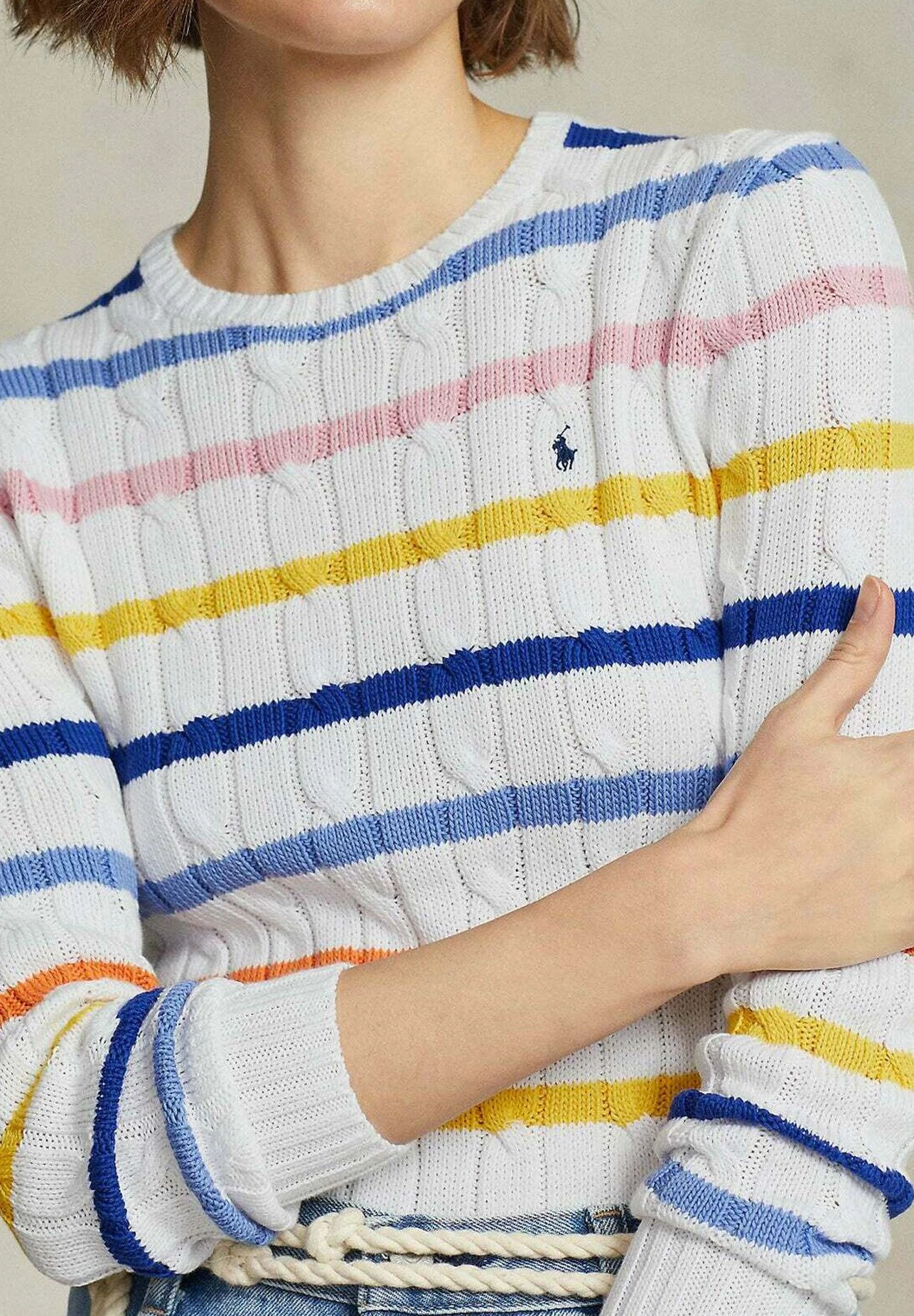 Polo Ralph Lauren CABEL STRIPE - Sweter - White 6 Polo Ralph Lauren CABEL STRIPE - Sweter - White - obrazek 4