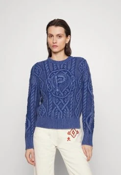 Polo Ralph Lauren ARAN LONG SLEEVE - Sweter - Washed Royal Navy