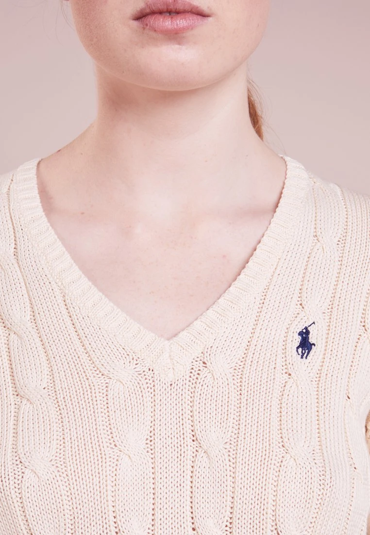Polo Ralph Lauren CABLE V-NECK - Sweter - Cream 6 Polo Ralph Lauren CABLE V-NECK - Sweter - Cream - obrazek 4