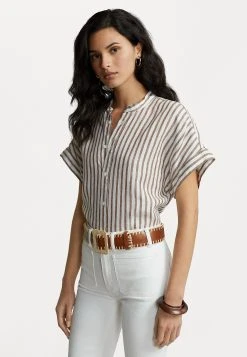 Polo Ralph Lauren ALEN SHORT SLEEVE BUTTON FRONT SHIRT - Koszula - Hunter Brown/white