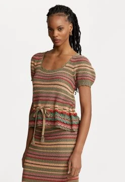 Polo Ralph Lauren SHORT SLEEVE - Sweter - Khaki Multi