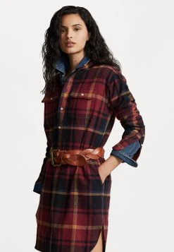 Polo Ralph Lauren LONG SLEEVE DAY DRESS - Sukienka Koszulowa - Red Multi Fall Plaid