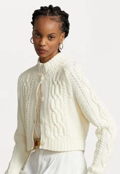 Polo Ralph Lauren ARAN LONG SLEEVE CARDIGAN - Kardigan - Chic Cream