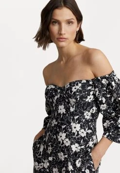 Polo Ralph Lauren AYLA LONG SLEEVE DRESS - Sukienka Koktajlowa - Cream/black -Polo Ralph Lauren 45b850569eb84515bb1a53b5df45a0d0