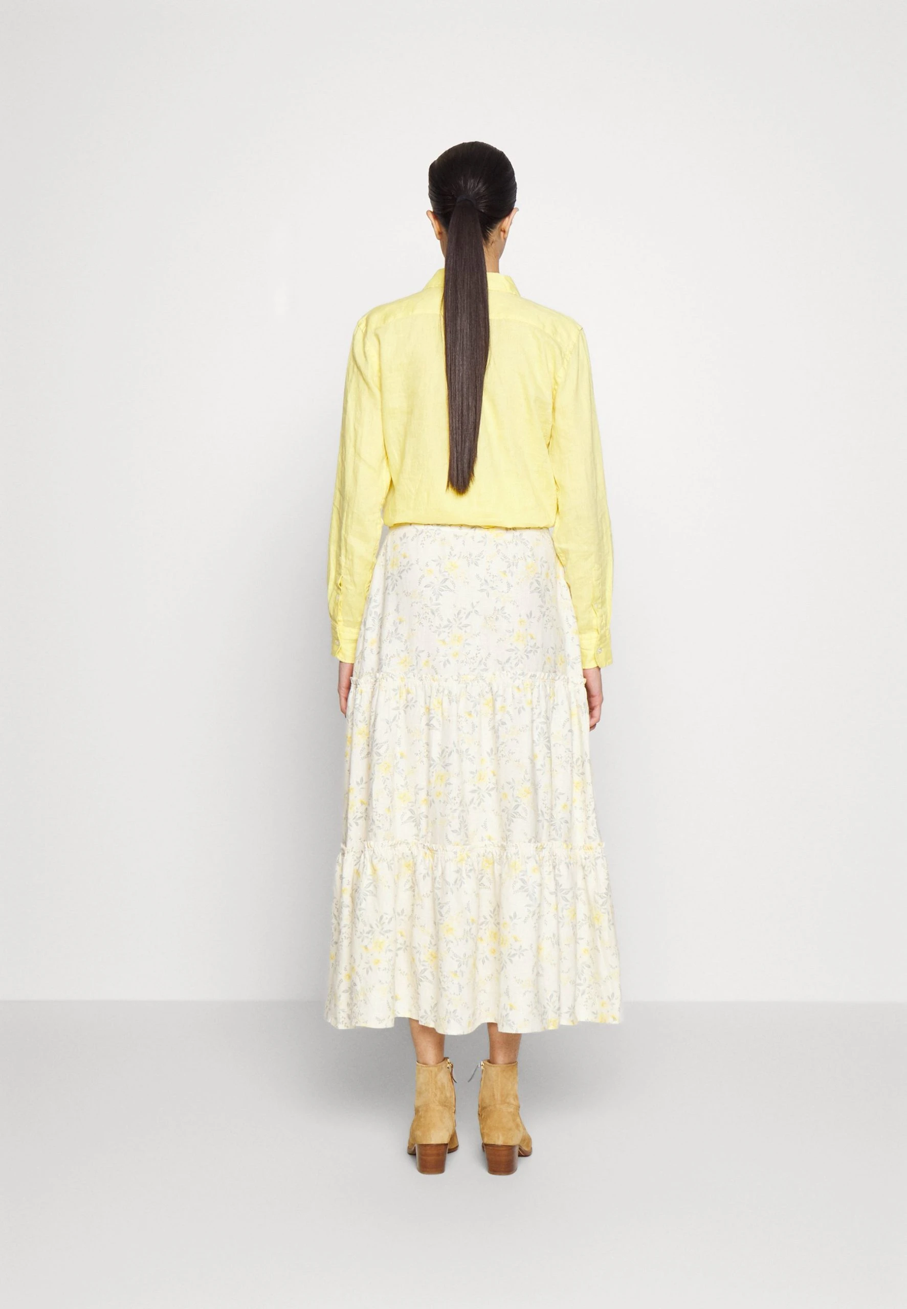 Polo Ralph Lauren FLORAL TWO-TIERED LINEN MIDI SKIRT - Spódnica Trapezowa - Yellow Vine 5 Polo Ralph Lauren FLORAL TWO-TIERED LINEN MIDI SKIRT - Spódnica Trapezowa - Yellow Vine - obrazek 3