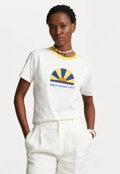 Polo Ralph Lauren SUNSET SHORT SLEEVE - T-shirt Z Nadrukiem - Deckwash White