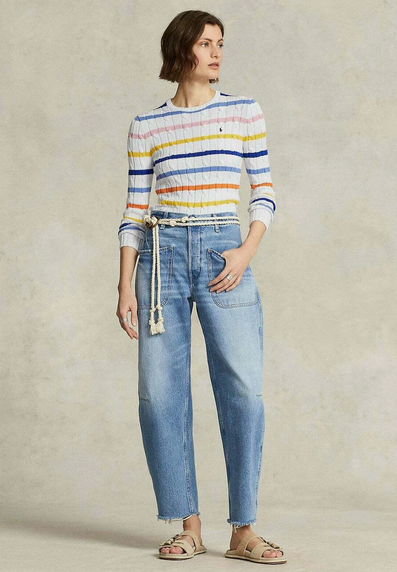 Polo Ralph Lauren CABEL STRIPE - Sweter - White 3 Polo Ralph Lauren CABEL STRIPE - Sweter - White