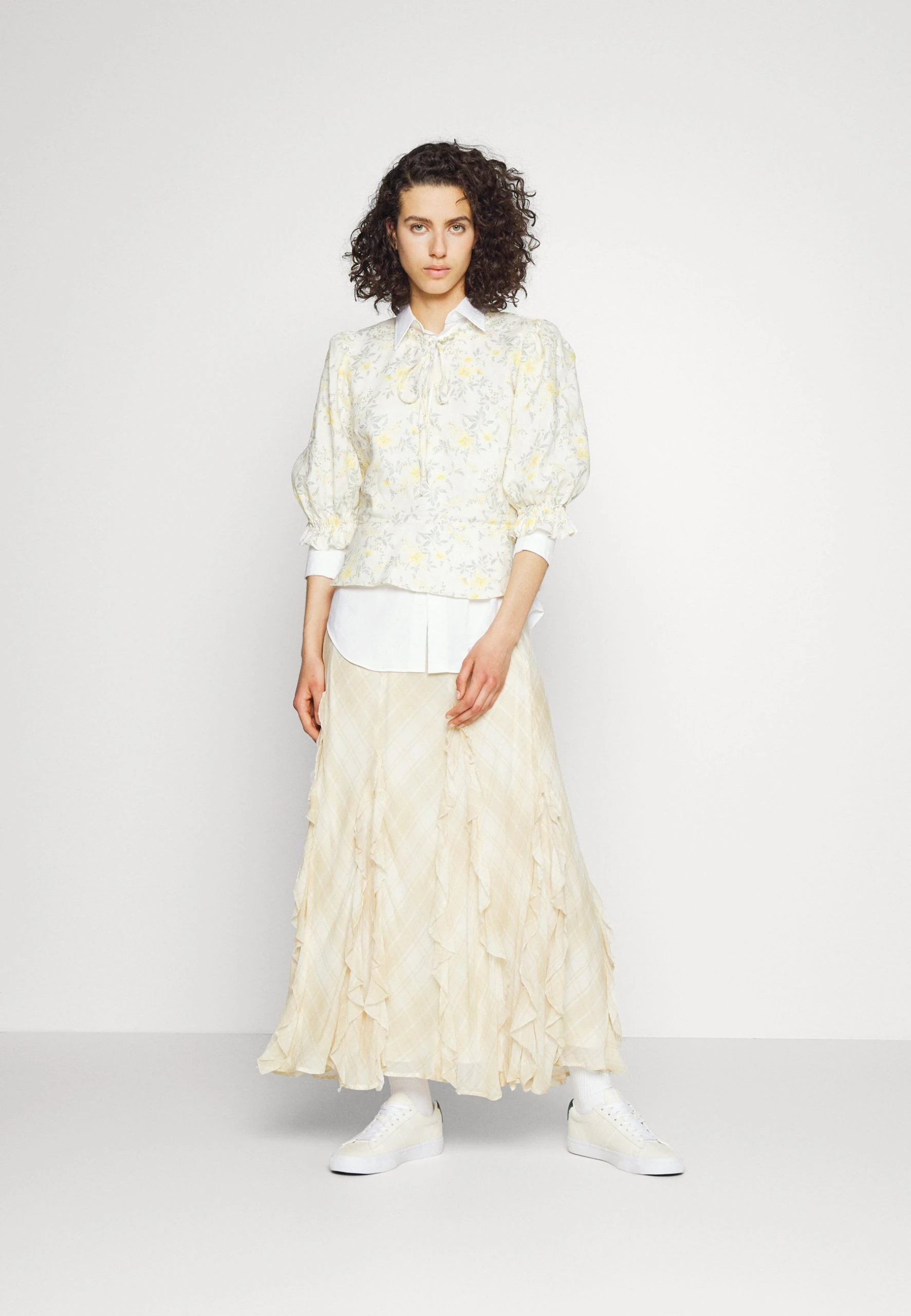Polo Ralph Lauren FLORAL LINEN PEPLUM BLOUSE - Bluzka - Yellow Vine 4 Polo Ralph Lauren FLORAL LINEN PEPLUM BLOUSE - Bluzka - Yellow Vine - obrazek 2