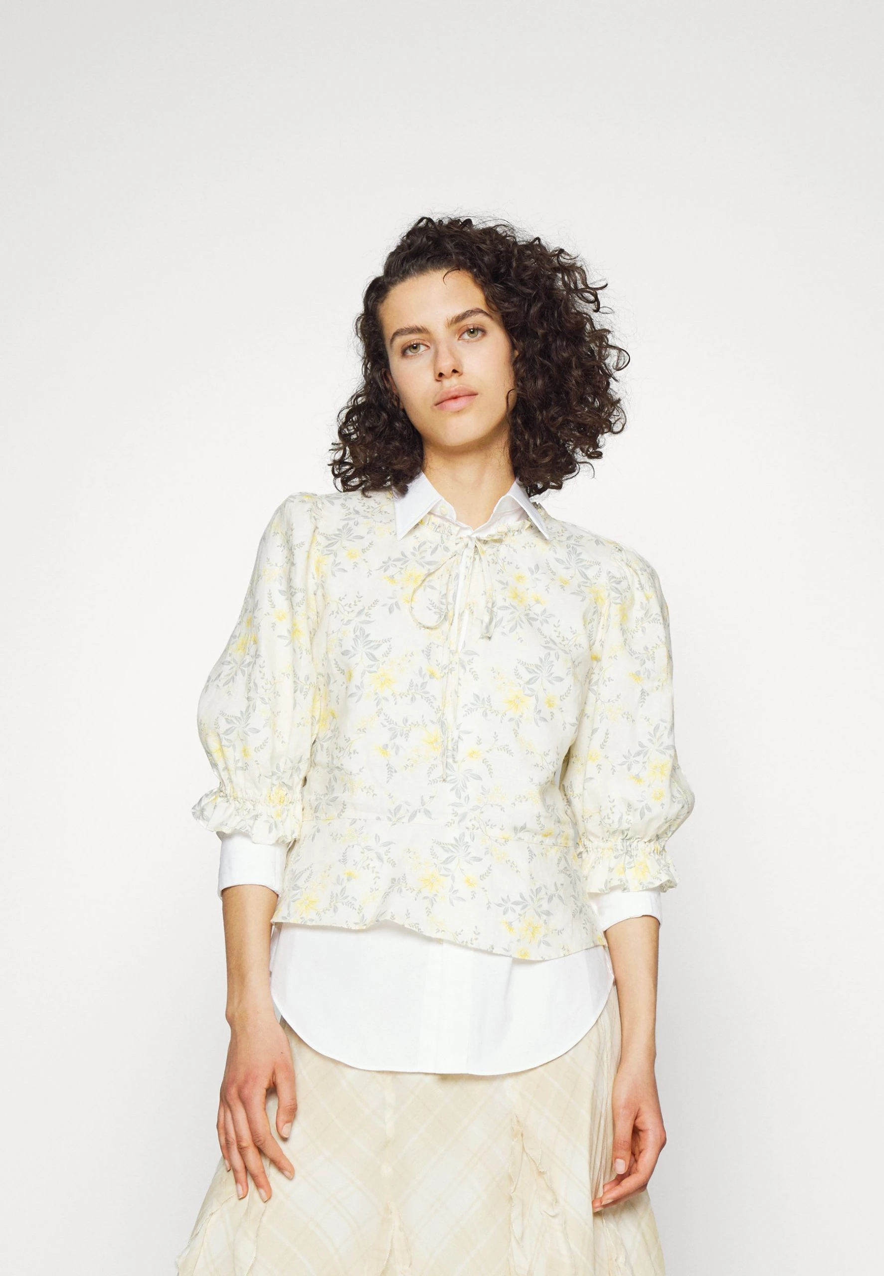 Polo Ralph Lauren FLORAL LINEN PEPLUM BLOUSE - Bluzka - Yellow Vine 6 Polo Ralph Lauren FLORAL LINEN PEPLUM BLOUSE - Bluzka - Yellow Vine - obrazek 4