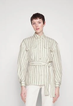 Polo Ralph Lauren LONG SLEEVE-BUTTON FRONT SHIRT - Bluzka - Cream/ Brown Stripe -Polo Ralph Lauren b8ab7912a18444918587ed16d8ffe272
