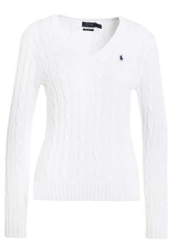 Polo Ralph Lauren CABLE V-NECK - Sweter - White -Polo Ralph Lauren cfdca66496e245fd9dddc8ec8a1afc15