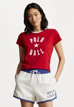 Polo Ralph Lauren BALL SHORT SLEEVE - T-shirt Z Nadrukiem - Red