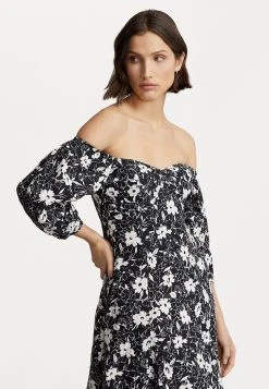 Polo Ralph Lauren AYLA LONG SLEEVE DRESS - Sukienka Koktajlowa - Cream/black