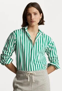 Polo Ralph Lauren LONG SLEEVE BLOSE - Koszula - Green/white