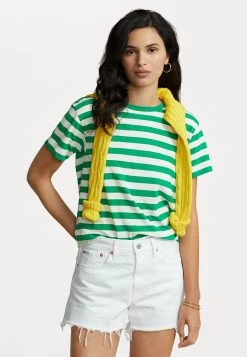 Polo Ralph Lauren STRIPE SHORT SLEEVE - T-shirt Z Nadrukiem - Billiard/white