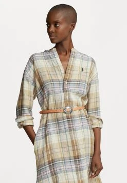 Polo Ralph Lauren LONG SLEEVE DAY DRESS - Sukienka Letnia - Brown Multi Plaid