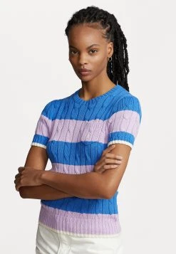 Polo Ralph Lauren STRIPE SHORT SLEEVE - T-shirt Z Nadrukiem - Colby Blue/soft Lilac